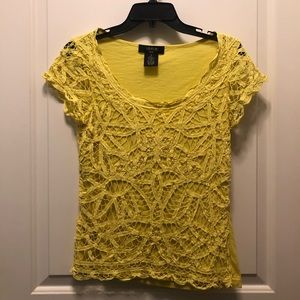Verve Ami Yellow Lace Scalloped Cap Sleeves Top Small